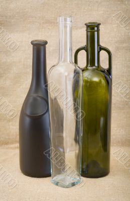 Bottle for champagne, bottle for wine and glass bottle