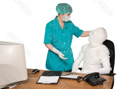 The bandaged boss and nurse