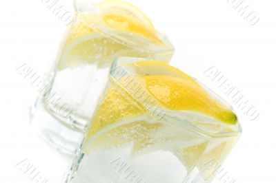 soda water and lemon slices
