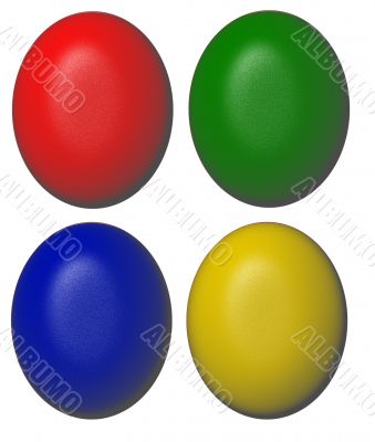 red, green, blue and yellow easter eggs concept isolated over white background