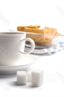 cup of tea, sugar and cookies