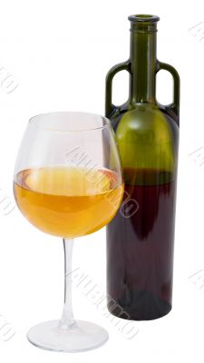 Still-life with a glass of wine and a bottle