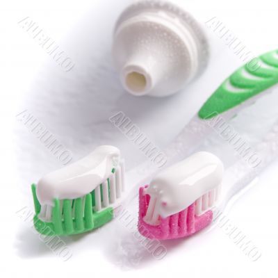 toothpaste and toothbrushes