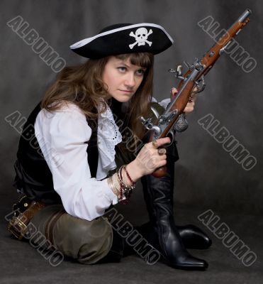 Girl - pirate with two pistol in hands