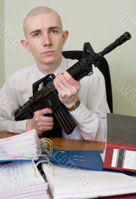 Accountant armed with a rifle