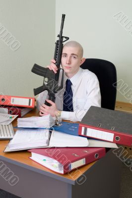 Accountant armed with a rifle