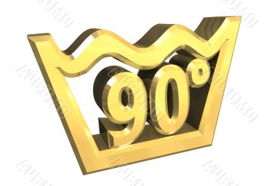 washing 90 degree symbol in gold isolated - 3D