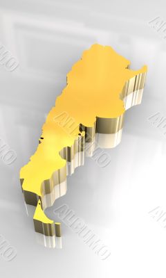 3d golden map of Argentina