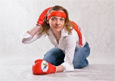 Girl with boxing gloves.