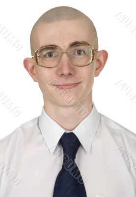 Man with a tie and eyeglasses on a white