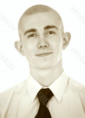 Faded portrait of the young man on a white background