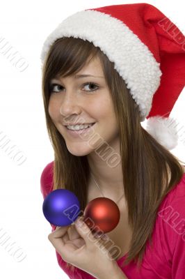 Merry Christmas, happy teenager with Christmas tree ball