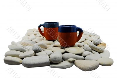 isolated picture mugs on rocks