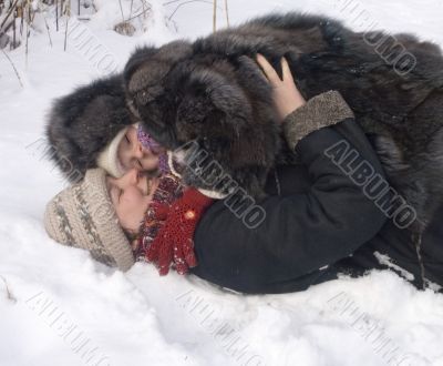 mother and daughter in winter
