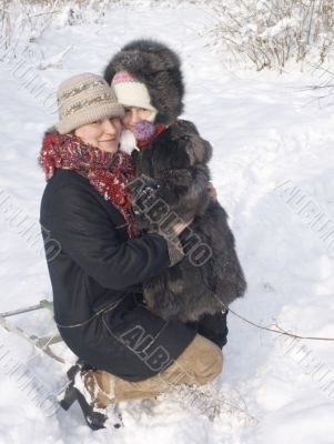 mother and daughter in winter