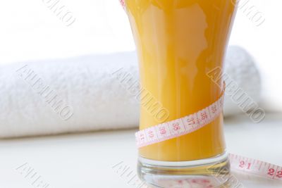 Juice in a high glass on a table