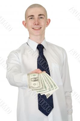 Smiling man with money in a hand