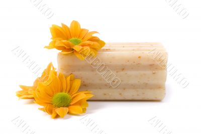 natural soap and flowers