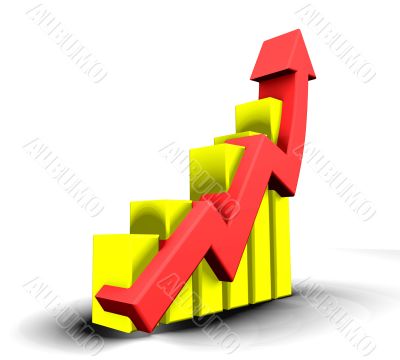 Statistics graphic yellow and red - 3d made