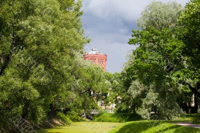 Landscape with red tower