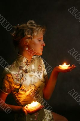 Blonde with candles