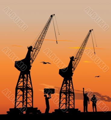 Silhouette of harbour cranes
