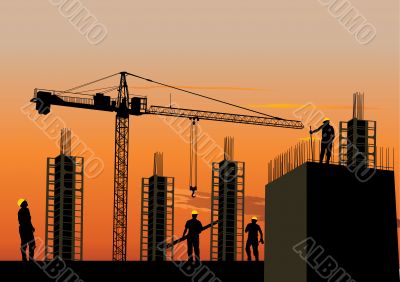 Silhouette of construction site