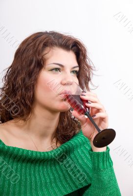 girl with a red wine glass