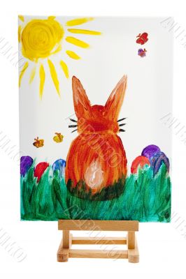 Easter bunny painted on canvas