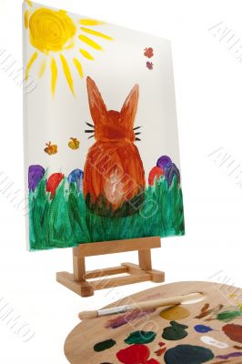 Easter bunny painted on canvas