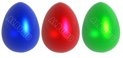 blue, red and green glass decorative easter eggs isolated