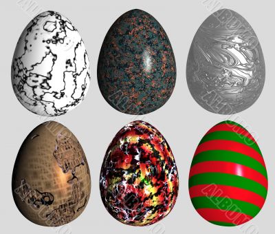 six abstract patterned easter eggs isolated