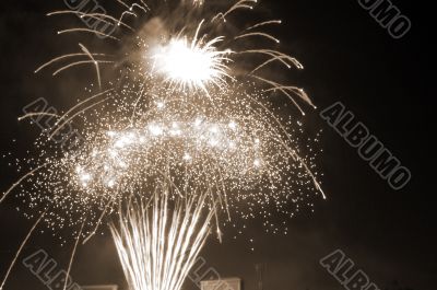 Multi-coloured Fireworks sepia