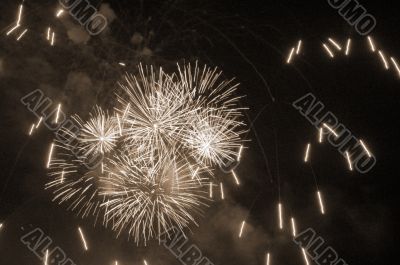 Fireworks in different colours sepia