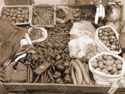 Selling Fresh Vegetables sepia