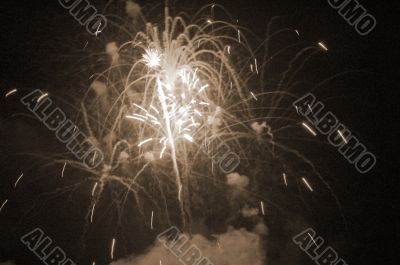 Red Fireworks sepia