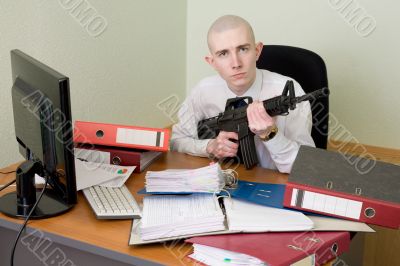 Accountant armed with a rifle