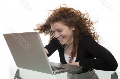 red haired teenager with laptop