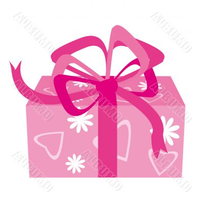 Gift-box with flowers and hearts