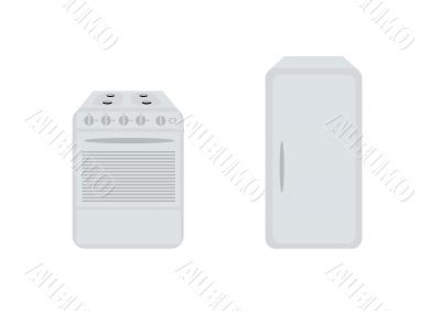 Isolated white refrigerator and gas-stove