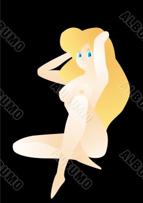 Naked pretty girl with black background