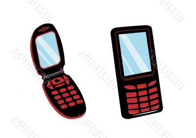 Isolated black mobile phones in the same style