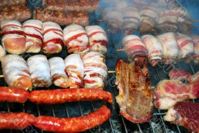Meat on barbecue