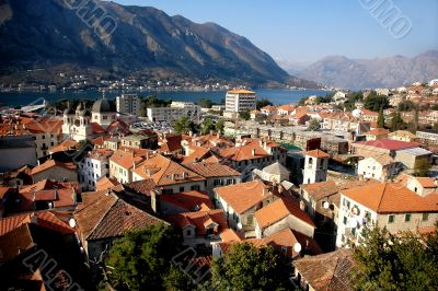 view of Kotor bay and Kotor town in Montenegro