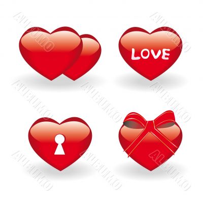 four icons with hearts for st.Valentine day