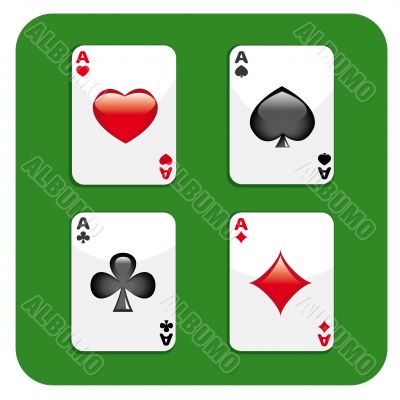 Four aces on green background