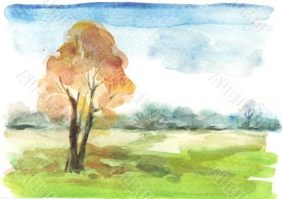 Watercolour autumn landscape