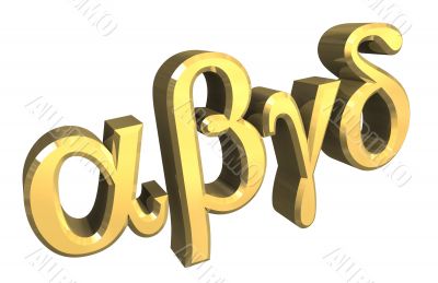 Alpha Beta Gamma symbol in gold - 3d made