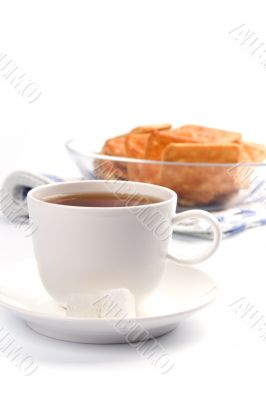cup of tea, sugar and cookies