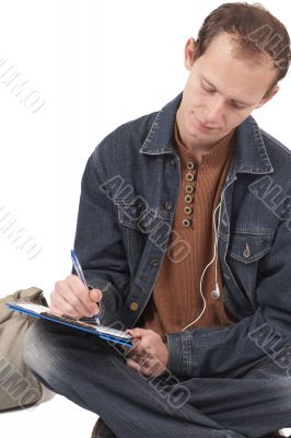 Young caucasian man studying